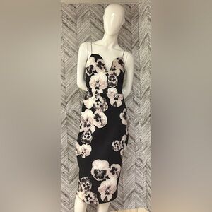 ASOS Black and Cream Floral below the knee Dress, size 8